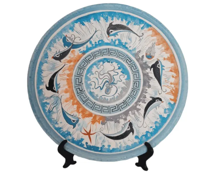 24cm Ancient Greek Ceramic Plate – Minoan Sea Life Design – Hand Painted by IFIGENEIA CERAMICS