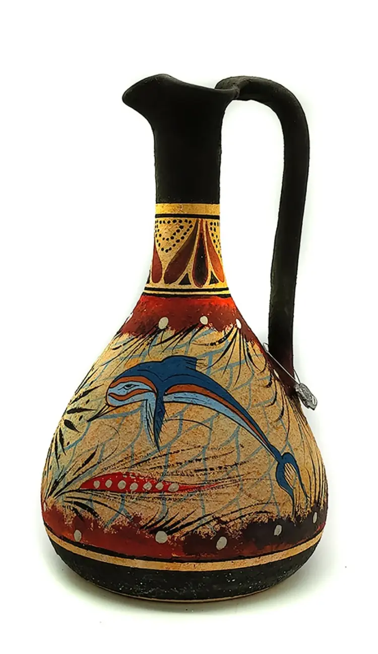 Minoan Oinochoe Vase – Dolphin & Starfish Fresco, 9.45”