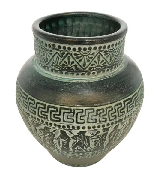 Greek Pithari Vase – 17 cm | Relief Terracotta with Mythology Scenes