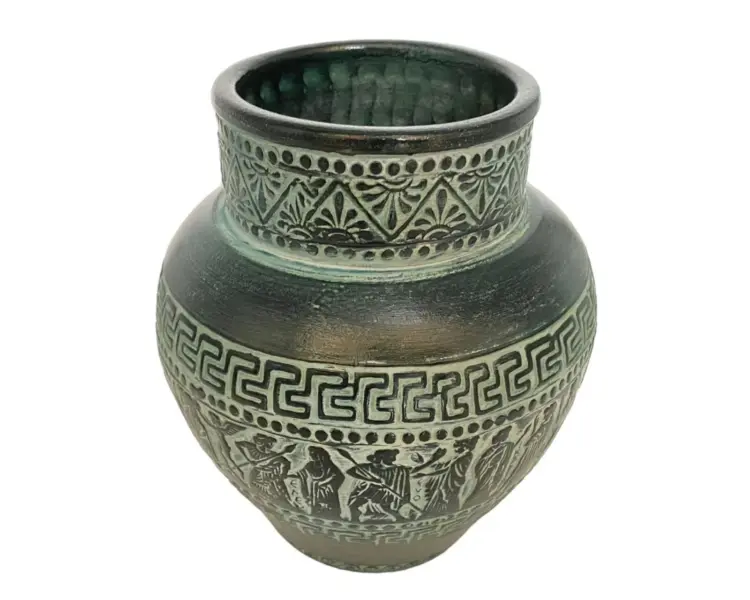 Greek Pithari Vase – 17 cm | Relief Terracotta with Mythology Scenes