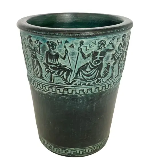 Greek Pottery Cup – 9cm Relief Terracotta | Olympian Gods
