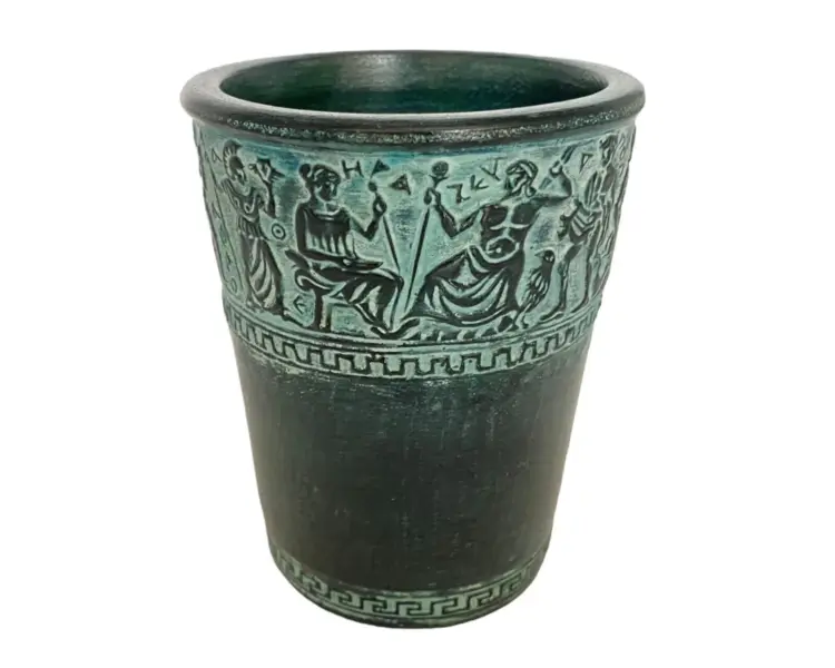 Greek Pottery Cup – 9cm Relief Terracotta | Olympian Gods