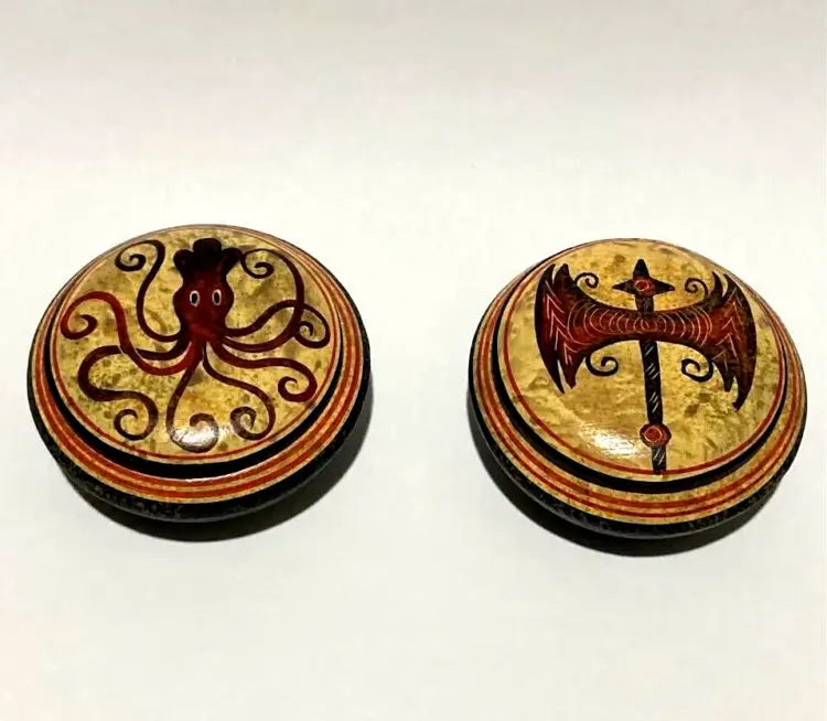 Set of 2 Ancient Greek Pyxis Boxes – Cretan Figure Pottery, Knossos Design – 6cm