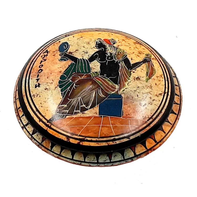 Handmade Ancient Greek Pyxis – 12.5cm – Featuring Goddess Aphrodite – Decorative Jewelry Box