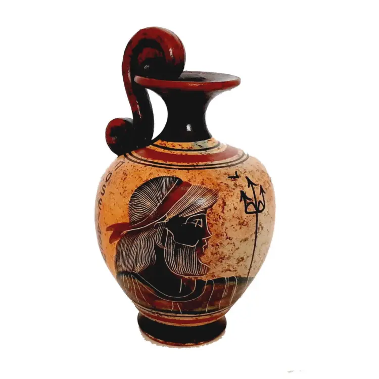Handmade Ancient Greek Vase – 13cm – Depicting God Poseidon – Terracotta Pottery