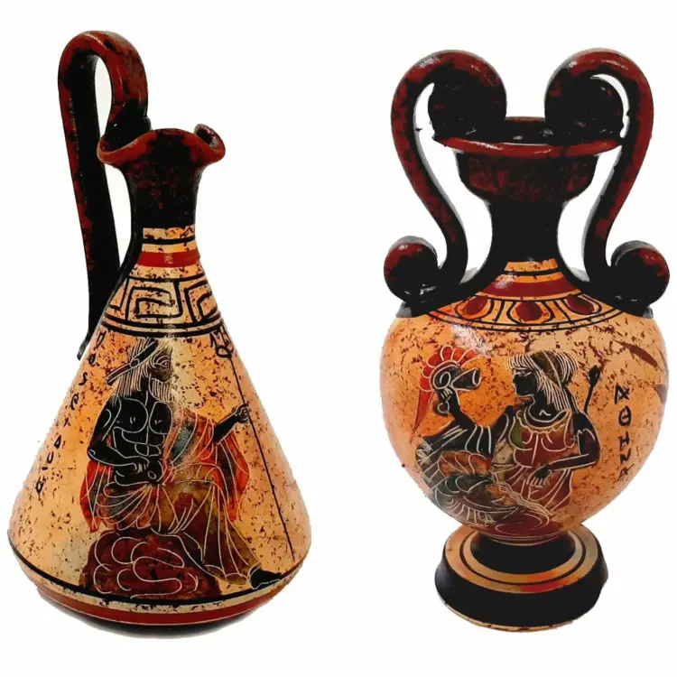 Set of 2 Ancient Greek Pottery Vases – 13cm