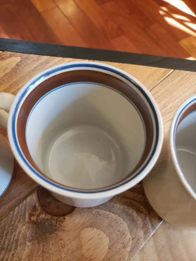 Vintage Salem Stoneware Coffee Mugs – Blue & Brown Stripes – Set of 3 - Image 3