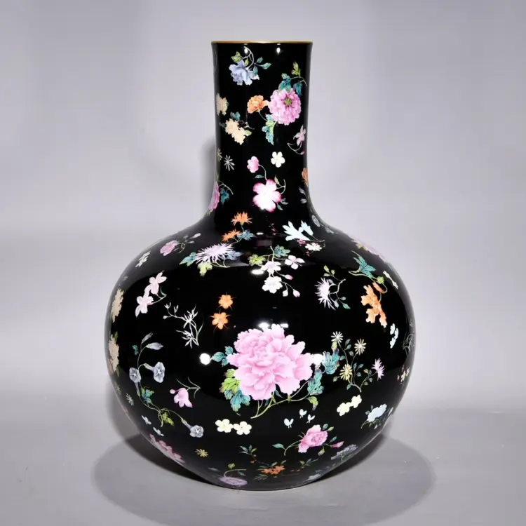 17.3" Antique Chinese Porcelain Vase – Yongzheng Mark – Color Enamels Floral Design