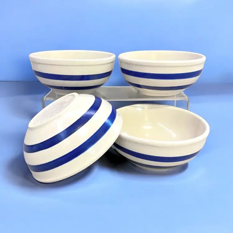 New Vintage Roseville Pottery Blue Stripe Set of 4 Soup/Cereal Bowls – 5.5"