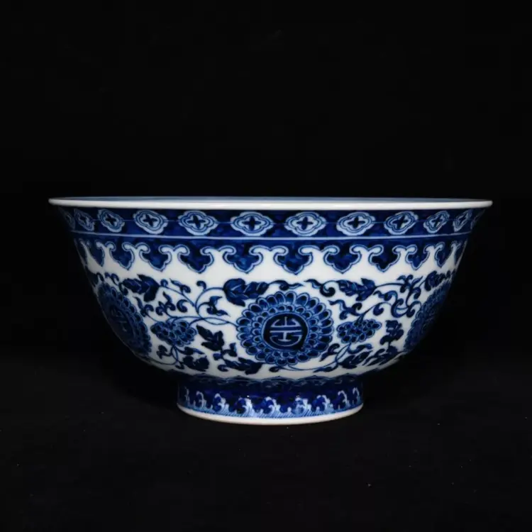 Collectible Blue & White Porcelain Bowl – Hand-Painted Floral Art Piece