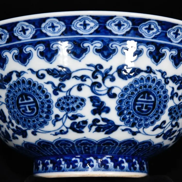 Collectible Blue & White Porcelain Bowl – Hand-Painted Floral Art Piece - Image 2
