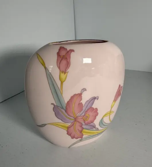 Vintage Porcelain Oriental Vase Floral Print