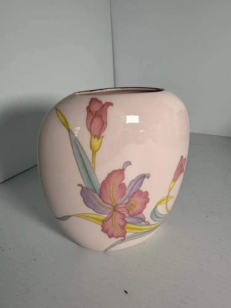 Vintage Porcelain Oriental Vase Floral Print