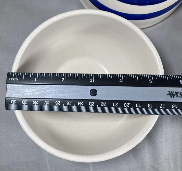 New Vintage Roseville Pottery Blue Stripe Set of 4 Soup/Cereal Bowls – 5.5" - Image 3