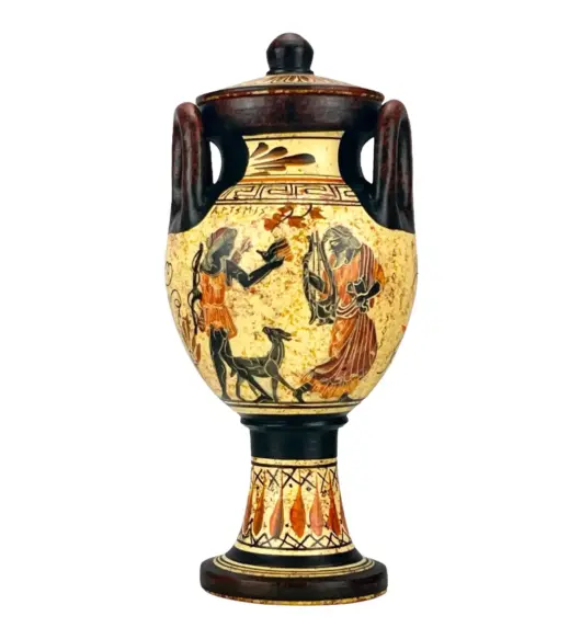 Handmade Ancient Greek Lebes Vase – Artemis & Dionysus Scene | Hand-Painted Ceramic Pottery