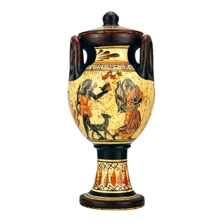 Handmade Ancient Greek Lebes Vase – Artemis & Dionysus Scene | Hand-Painted Ceramic Pottery