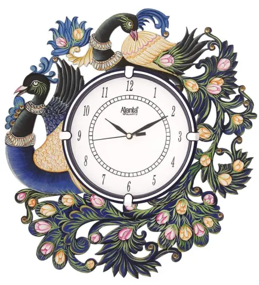 Stylish Antique-Style Wooden Peacock Design Wall Clock