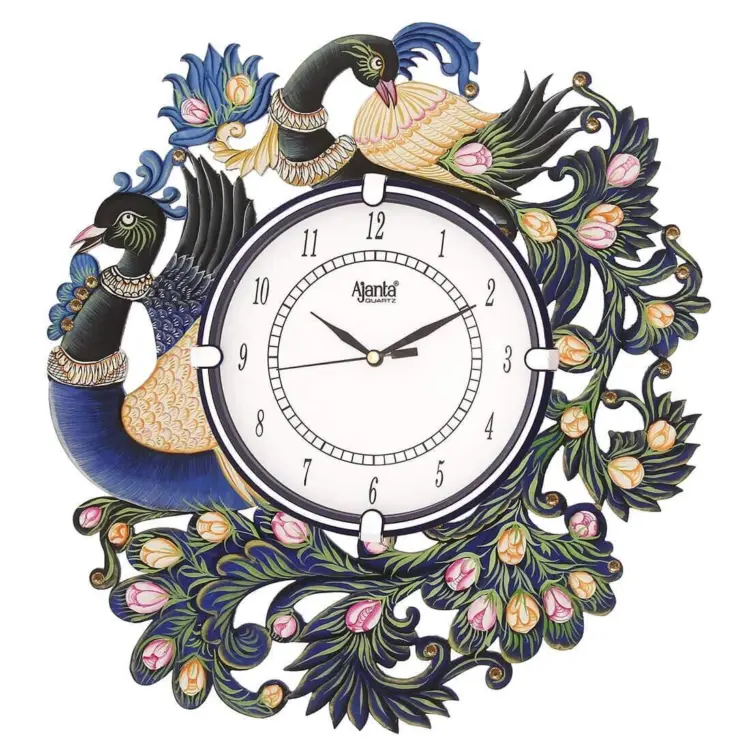 Stylish Antique-Style Wooden Peacock Design Wall Clock - Image 2