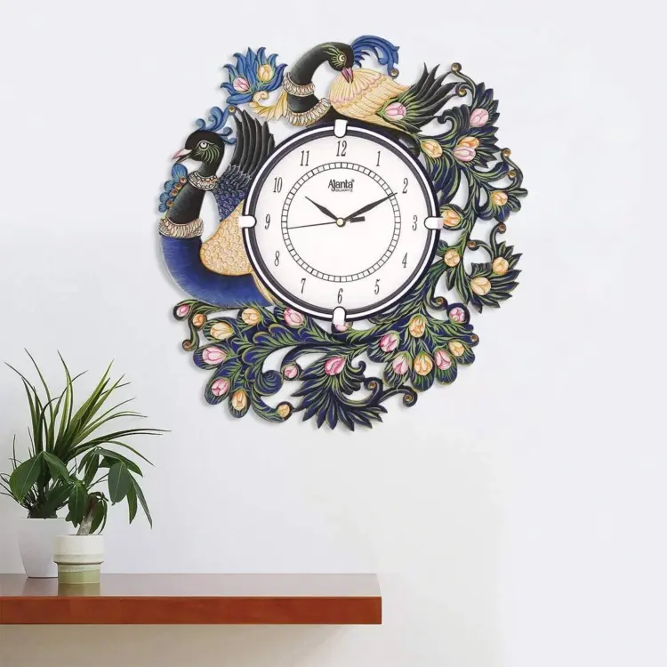 Stylish Antique-Style Wooden Peacock Design Wall Clock - Image 3