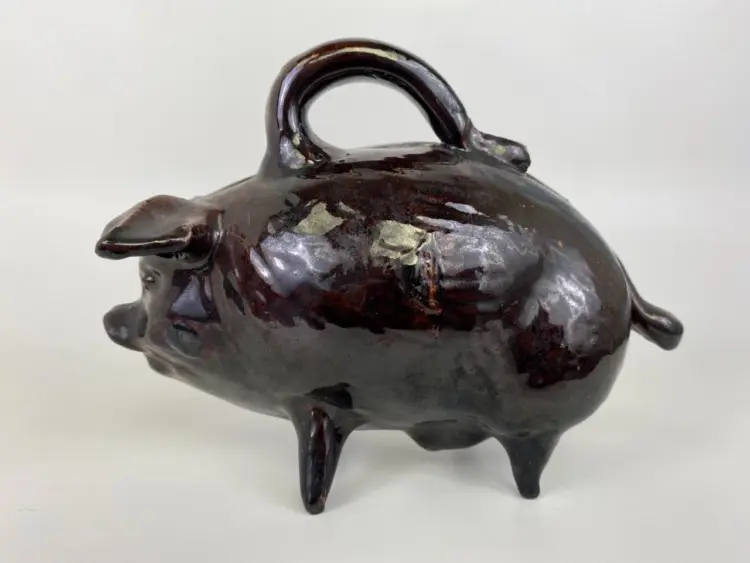 Antique 19th-Century Redware Pottery Piggy Bank – Americana Folk Art Figural Still Bank - Image 2