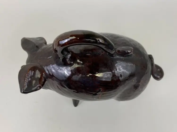 Antique 19th-Century Redware Pottery Piggy Bank – Americana Folk Art Figural Still Bank - Image 3