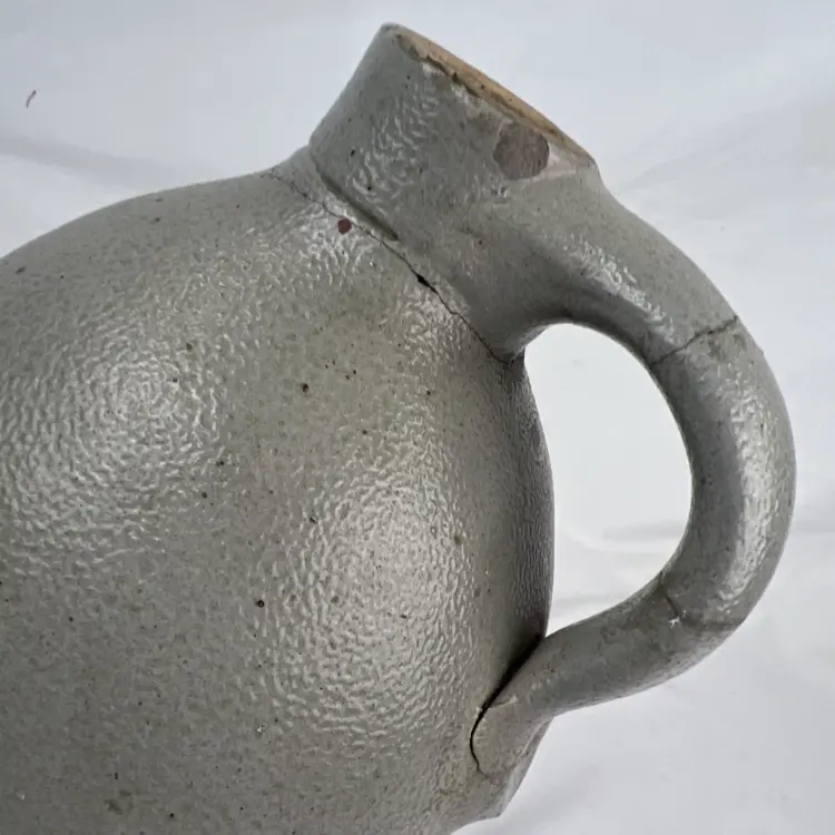 Antique American Stoneware Moonshine Jug – Primitive Gray Pottery - Image 2