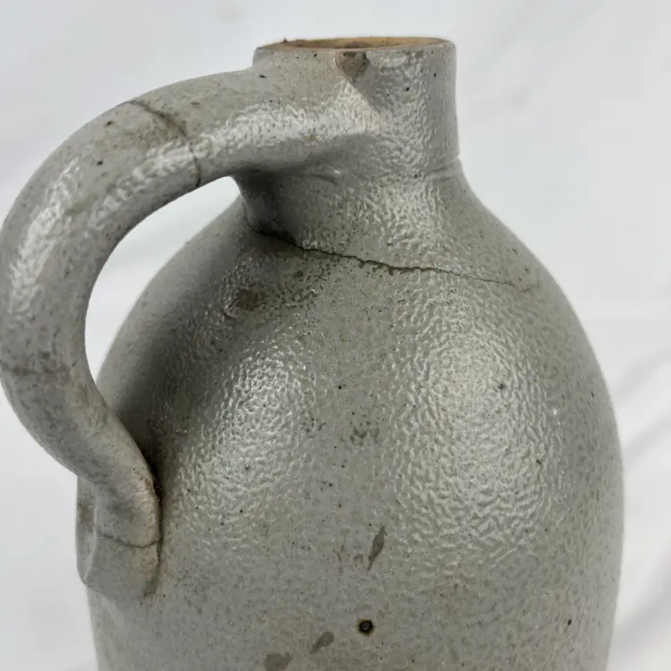 Antique American Stoneware Moonshine Jug – Primitive Gray Pottery - Image 3
