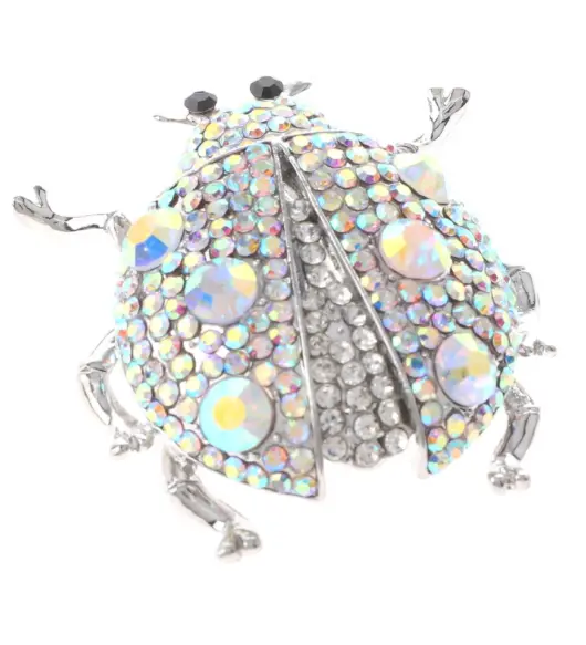 Silver Tone Crystal Rhinestone Ladybug Brooch – P1515-SAB