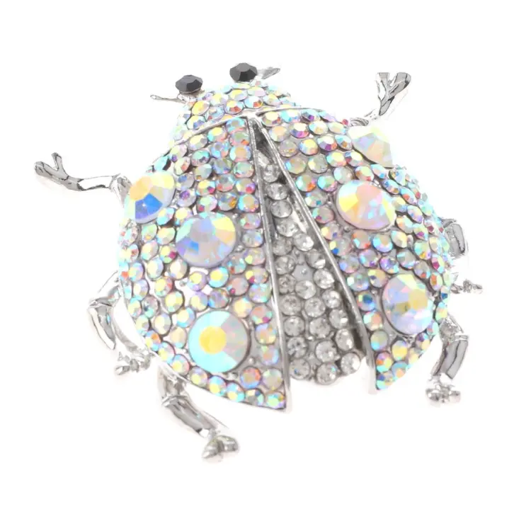 Silver Tone Crystal Rhinestone Ladybug Brooch – P1515-SAB