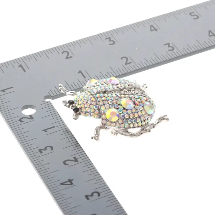 Silver Tone Crystal Rhinestone Ladybug Brooch – P1515-SAB - Image 3