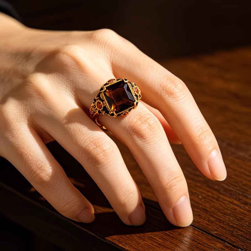 Vintage Gothic Burgundy Gemstone Ring – Bohemian Statement Cocktail Ring
