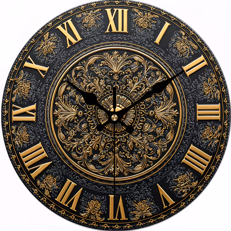 Vintage Roman Numeral Wall Clock – Antique Round Decorative Silent Wooden Clock